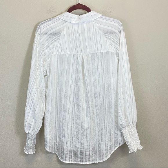 Blu Pepper Striped Smocked Cuffs Relaxed Fit Button Down Shirt White Size M - Picture 5 of 6